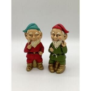2 Cute Vintage Ceramic Christmas Holiday Santa Elf Figures 5" Tall Made In USA